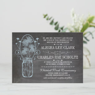 Rustic Blue Mason Jar Chalkboard Wedding Einladung