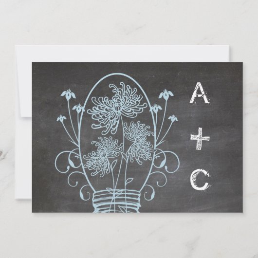 Rustic Blue Mason Jar Chalkboard Wedding Einladung (Rückseite)