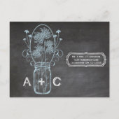 Rustic Blue Mason Jar Chalkboard Wedding Einladungspostkarte (Rückseite)