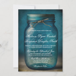 Rustic Blue Mason Jar Country Wedding Einladung