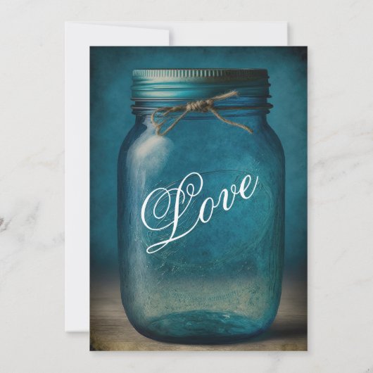 Rustic Blue Mason Jar Country Wedding Einladung (Rückseite)