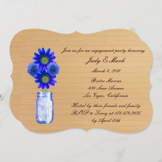 Rustic Blue Mason Jar Engagement Party einladen Einladung (Vorne/Hinten)