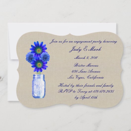 Rustic Blue Mason Jar Engagement Party einladen Einladung (Vorderseite)