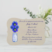 Rustic Blue Mason Jar Engagement Party einladen Einladung (Stehend Vorderseite)