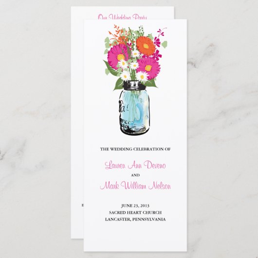 Rustic Blue Mason Jar Gerber Daisies Program Programm (Vorne/Hinten)