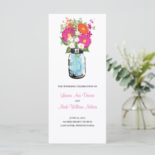 Rustic Blue Mason Jar Gerber Daisies Program Programm (Stehend Vorderseite)