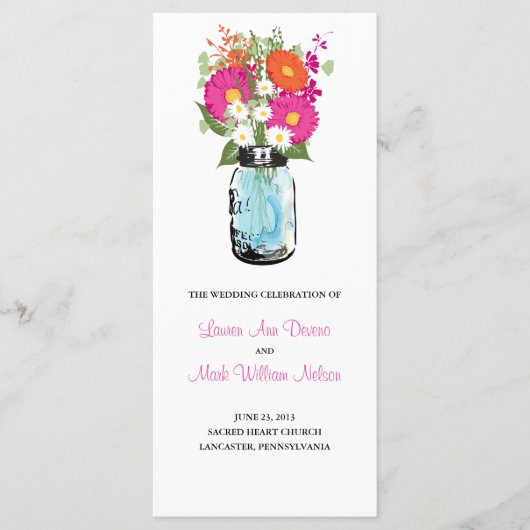 Rustic Blue Mason Jar Gerber Daisies Program Programm (Vorderseite)