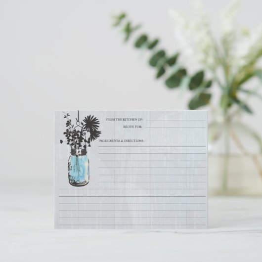 Rustic Blue Mason Jar & Wildblumen Rezept Card (Stehend Vorderseite)