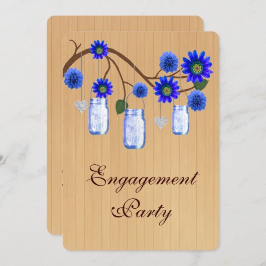 Rustic Blue Mason Jars Engagement Party einladen Einladung (Vorne/Hinten)