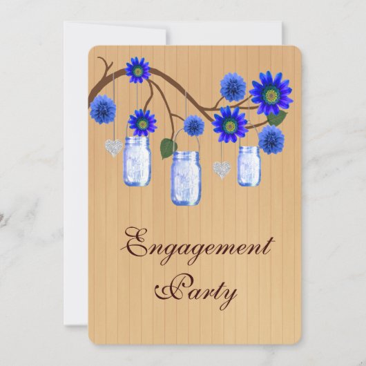 Rustic Blue Mason Jars Engagement Party einladen Einladung (Vorderseite)