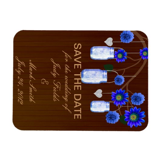Rustic Blue Mason Jars speichern das Date Magnet (Horizontal)