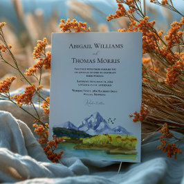 Rustic Blue Mountain Watercolor Wedding Invitation Einladung