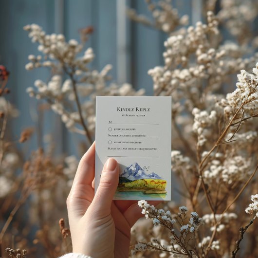 Rustic Blue Mountain Wedding Response Card RSVP Karte