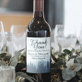 Rustic Blue Pine Trees Wedding Vielen Dank Weinetikett