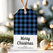 Rustic Blue Plaid Frohe Weihnachten Geschenkanhänger
