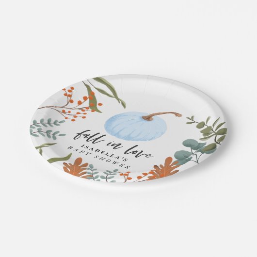 Rustic Blue Pumpkin Fall in Liebe Baby Dusche Pappteller (Schrägansicht)