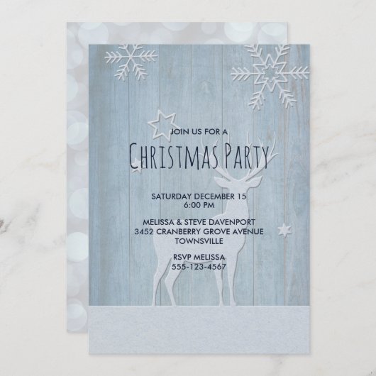 Rustic Blue Rentier Christmas Einladung (Vorne/Hinten)