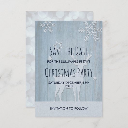 Rustic Blue Rentier Weihnachten Save the Date Einladung (Vorne/Hinten)