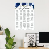 Rustic Blue Roses Wedding Seating Chart A1 Size Poster (Heimbüro)