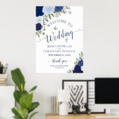 Rustic Blue Roses Wedding Welcome A1 Size Poster (Heimbüro)
