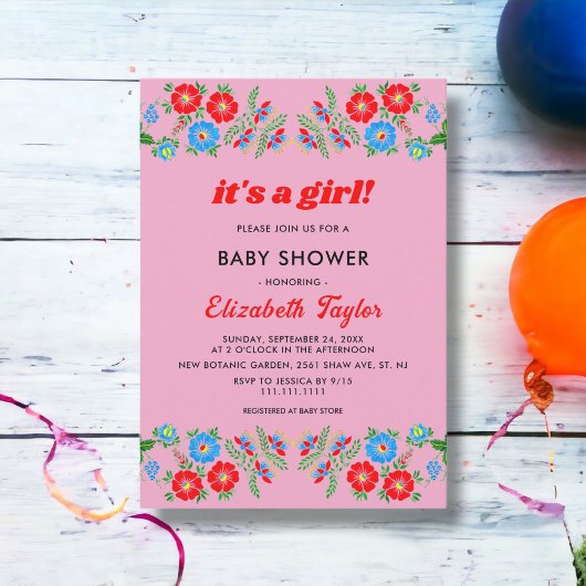 Rustic Blue Rote Rosen Floral Girl Baby Dusche Einladung