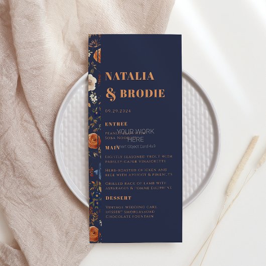 Rustic Blue Rust Boho Wedding Menu Menükarte