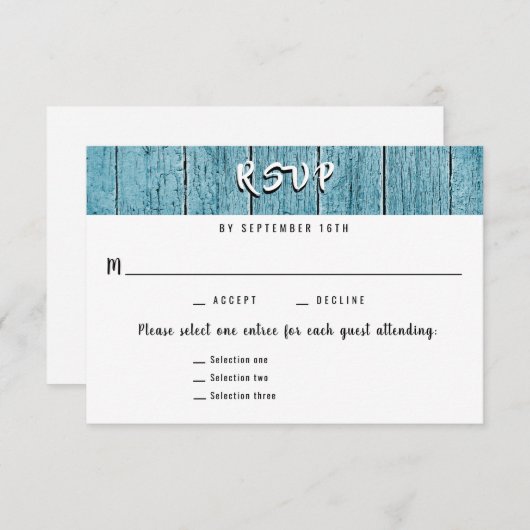Rustic Blue Shiplap 3 Entree UAWG Wedding Response RSVP Karte (Vorne/Hinten)
