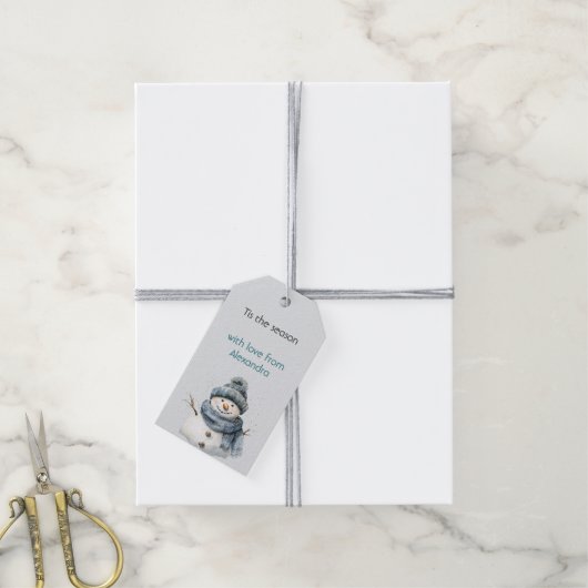 Rustic Blue Snowman Christmas Geschenkanhänger (Mit Garn)