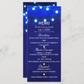 Rustic Blue String Lights Elegantes Hochzeitmenü Menükarte (Vorne/Hinten)