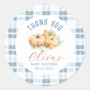 Rustic Blue Stripes Pumpkin Baby Dusche Vielen Dan Runder Aufkleber