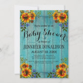 Rustic Blue Sunflower Baby Dusche Einladung (Vorderseite)