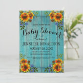 Rustic Blue Sunflower Baby Dusche Einladung (Stehend Vorderseite)