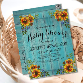 Rustic Blue Sunflower Baby Dusche Einladung Postkarte