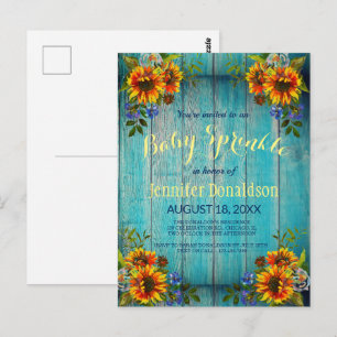 Rustic Blue Sunflower Baby Sprinkle Einladung Postkarte