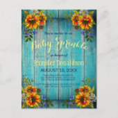 Rustic Blue Sunflower Baby Sprinkle Einladung Postkarte (Vorderseite)