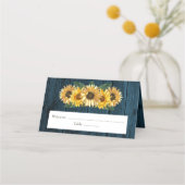 Rustic Blue Sunflower Empfang Platzkarte (Vorderseite)