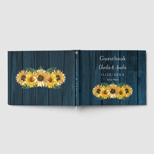 Rustic Blue Sunflower Wedding Gästebuch (Voll)