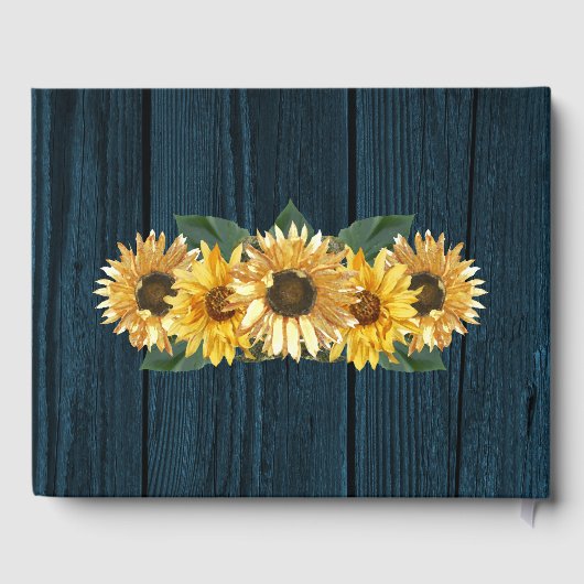 Rustic Blue Sunflower Wedding Gästebuch (Rückseite)