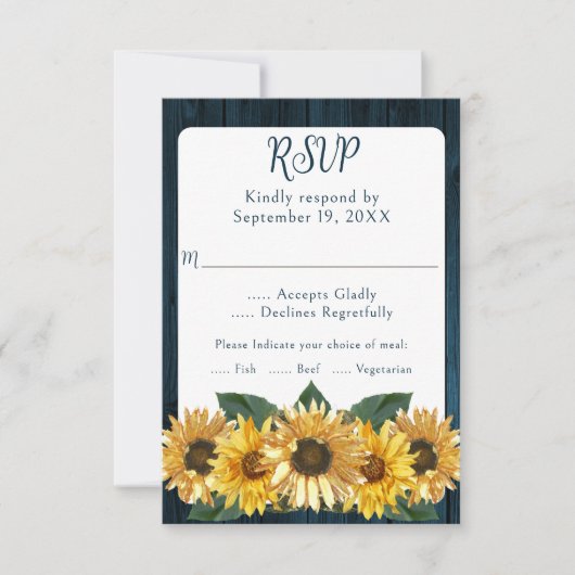 Rustic Blue Sunflower Wedding RSVP Card (Vorderseite)