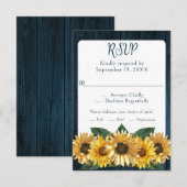 Rustic Blue Sunflower Wedding RSVP Card Karte (Vorne/Hinten)