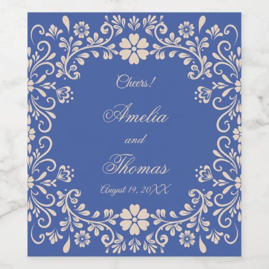 Rustic Blue Talavera Mexican Wedding Weinetikett (Einzelnes Label)