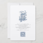 Rustic Blue Toile De Jouy QR Code Wedding Einladung (Rückseite)