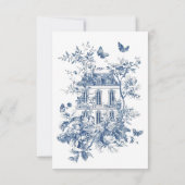 Rustic Blue Toile De Jouy QR Code Wedding RSVP Karte (Rückseite)