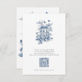 Rustic Blue Toile De Jouy QR Code Wedding RSVP Karte (Vorne/Hinten)