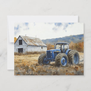Rustic Blue Tractor White Barde Watercolor Postkarte