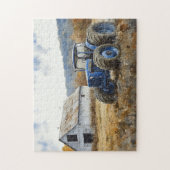 Rustic Blue Tractor White Barde Watercolor Puzzle (Vertikal)
