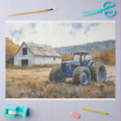 Rustic Blue Tractor White Barde Watercolor Seidenpapier (Basteln)