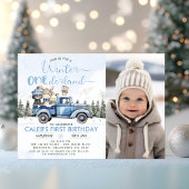 Rustic Blue Truck Winter Onederland 1st Birthday Einladung