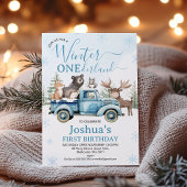Rustic Blue Truck Winter Onederland Birthday Einladung
