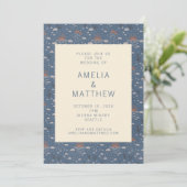 Rustic Blue und Rust Boho Nature Wedding Einladung (Stehend Vorderseite)